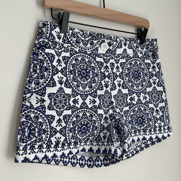 Tyler Boe Medallion Blue White Print Trouser Shorts Cuffed Pockets Size 6 - Picture 5 of 12